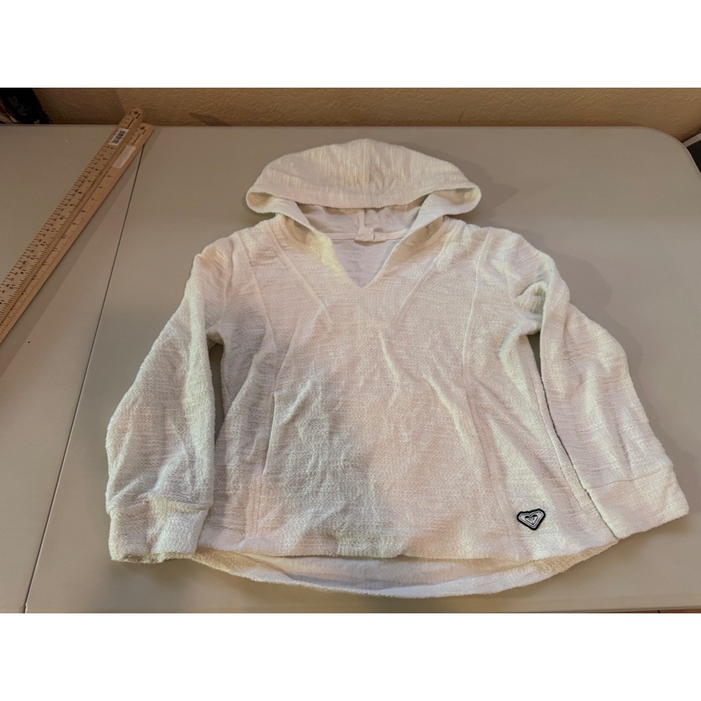 Roxy White Lightweight Hooded Pullover Womens Medium Beach Surf Casual Hoodie